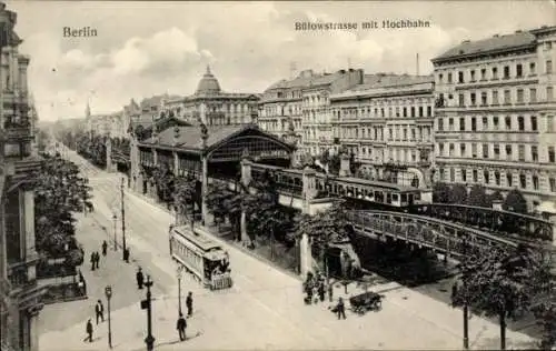 Ak Berlin Schöneberg, Bülowstraße, Hochbahnhof, Straßenbahn