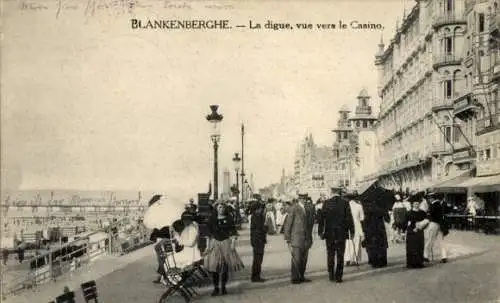 Ak Blankenberghe Blankenberge Westflandern, La digue, vue vers le Casino