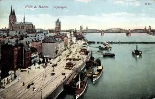 Ak Köln am Rhein, Leystapel, Teilansicht, Brücke, Dampfer