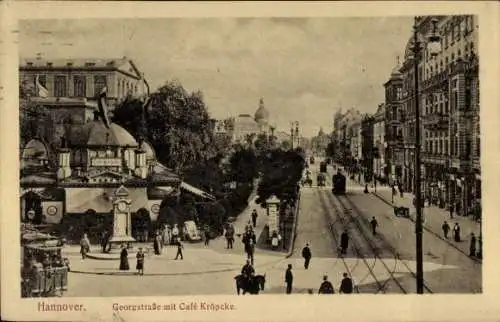 Ak Hannover in Niedersachsen, Georgstraße, Café Kröpcke, Straßenbahn