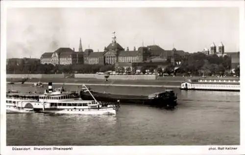 Ak Düsseldorf am Rhein, Rheinfront, Rheinpark, Schiffe