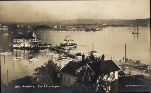 Ak Kristiania Christiania Oslo Norwegen, Fra Dronningen, Seebrücke, Hafen