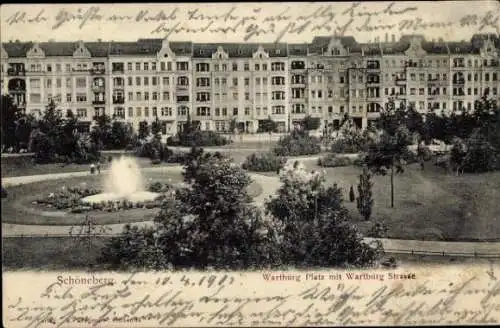 Ak Berlin Schöneberg, Wartburg-Platz mit Wartburg-Straße, Parkanlagen, Fontäne