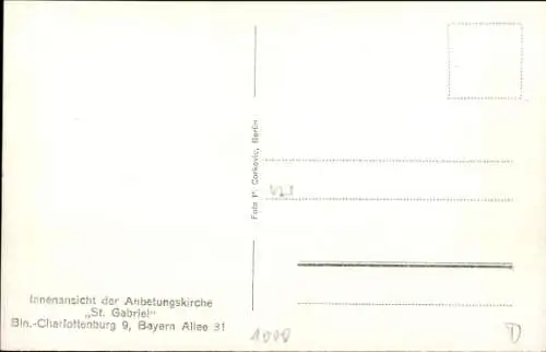 Ak Berlin Charlottenburg, Anbetungskirche St. Gabriel, Innenansicht