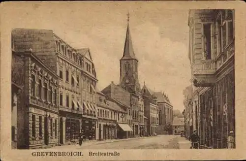Ak Grevenbroich am Niederrhein, Breitestraße, Geschäfte, Kirchturm