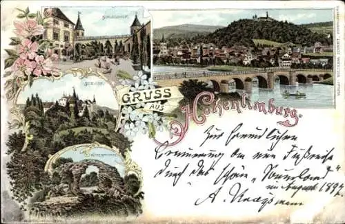 Litho Hohenlimburg Hagen in Westfalen Ruhrgebiet, Schlosshof, Hünnenpforte