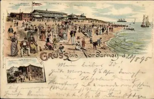 Vorläufer Litho Nordseebad Norderney Ostfriesland, Strand, Segelboote