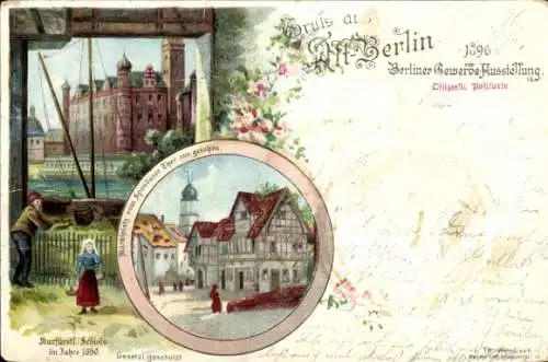 Litho Berlin Treptow, Gewerbeausstellung 1896, Schloss 1650, Marktplatz