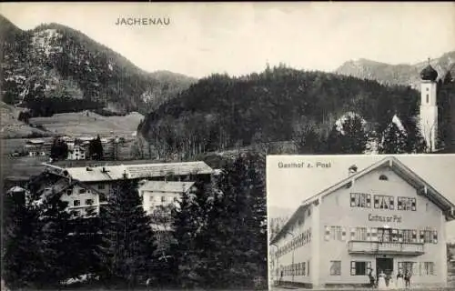 Ak Jachenau in Oberbayern, Gesamtansicht, Gasthof zur Post