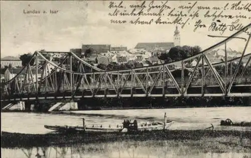 Ak Landau an der Isar Niederbayern, Teilansicht, Brücke