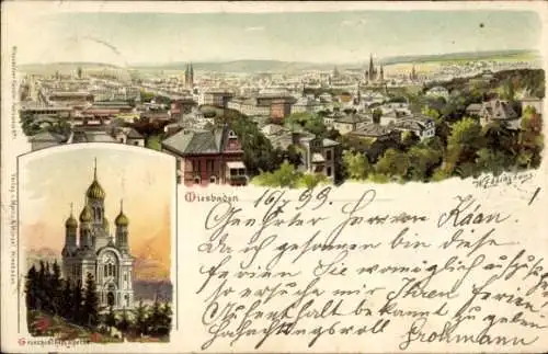 Künstler Ak Ebbinghaus, W., Wiesbaden in Hessen, Panorama, Griechische Kapelle