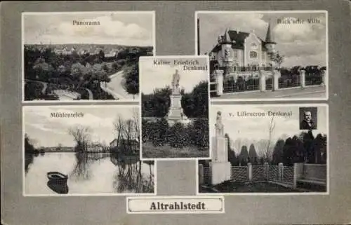 Ak Hamburg Wandsbek Rahlstedt Altrahlstedt, Kaiser Friedrich Denkmal,  Bücksche Villa, Mühlenteich