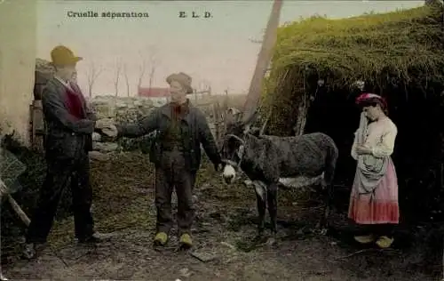 Ak Französische Tracht, Bauer verkauft einen Esel, Handel