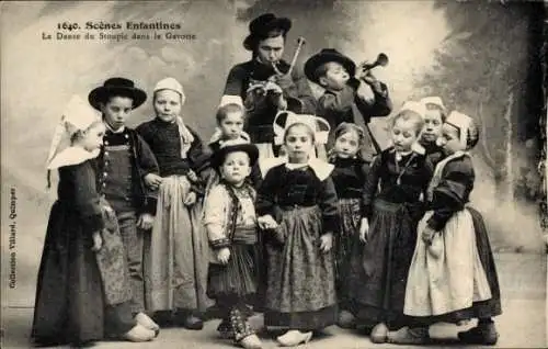 Ak Kinder in französischer Volkstracht, Gruppenbild, Musikinstrumente