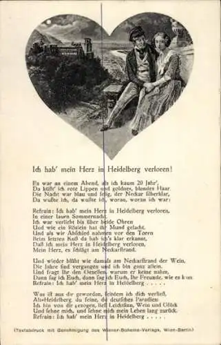 Ak Heidelberg am Neckar, Schloss, Nacht, Vollmond, Frau, Mann, Gedicht