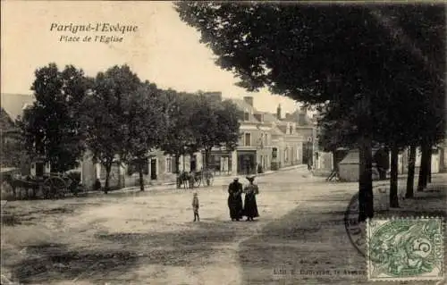 Ak Parigné l’Évêque Sarthe, Place de l’Eglise