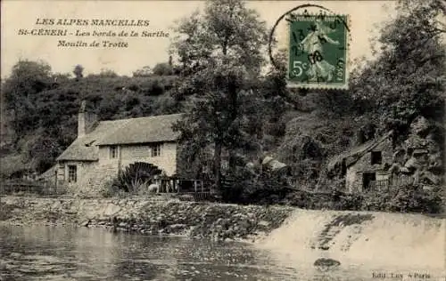 Ak St-Generi Alpes Mancelles Sarthe, Ufer der Sarthe, Moulin de Trotte