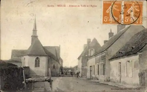 Ak Beillé Sarthe, Avenue de Tuffe, Kirche