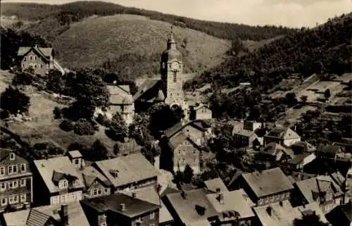 Ak Lauscha in Thüringen, Ortsmitte mit Kirche, Schnitzerskopf, Tierberg