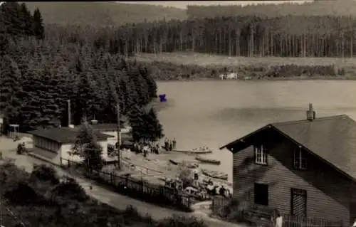 Ak Scheibe Alsbach Neuhaus am Rennweg Thüringen, Gondelstation am Stausee