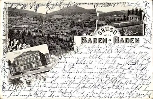 Litho Baden Baden am Schwarzwald, Gesamtansicht, Echo, Theater