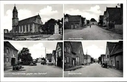 Ak Ringsheim in Baden Württemberg, Kirche, Kriegerdenkmal, Herrenstraße, Hauptstraße