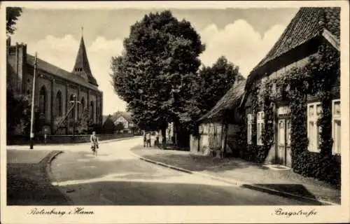 Ak Rotenburg in Hannover Rotenburg an der Wümme, Bergstraße, Fahrrad, Kirche