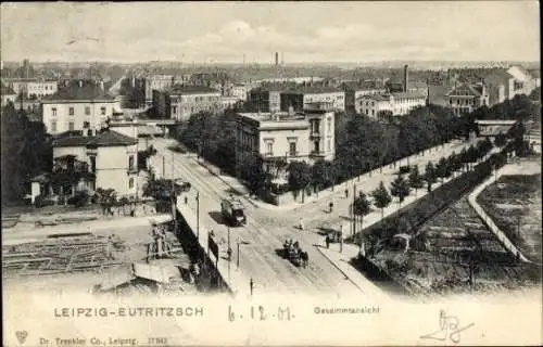 Ak Eutritzsch Leipzig in Sachsen, Gesamtansicht, Straßenbahn