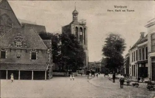 Ak Workum Fryslân Niederlande, Herv. Kirche und Turm