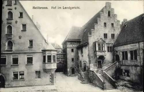 Ak Heilbronn, Hof im Landgericht, Freitreppe, Erker