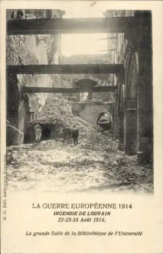 Ak Löwen Löwen Flämisch-Brabant, Brand 1914, Großer Saal der Bibliothek