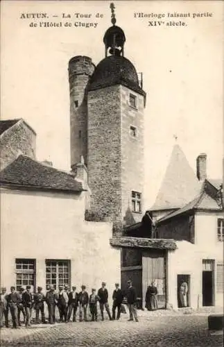 Ak Autun Saône-et-Loire, La Tour de l'Horloge faisant partie de l'Hotel de Clugny