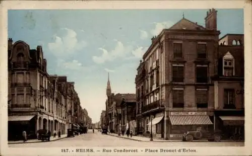 Ak Reims Marne, Rue Condorcet, Place Drouet d'Erlon