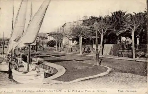 Ak Sainte Maxime Var, Hafen, Place des Palmiers