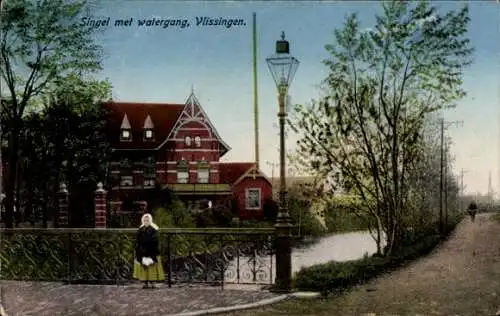 Ak Vlissingen Zeeland Niederlande, Singel mit Wasserstraße