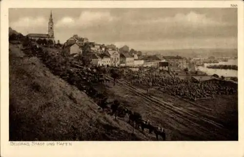 Ak Belgrad Beograd Serbien, Stadt und Hafen, Soldatenkonvoi, I. WK