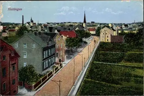 Ak Hattingen Nordrhein Westfalen, Straßenansicht mit Stadtkirche in der Ferne