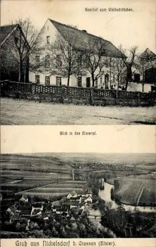 Ak Nickelsdorf Crossen an der Elster Thüringen, Gesamtansicht, Gasthof zum Waldschlösschen