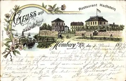 Litho Alt Homberg Duisburg am Rhein, Restaurant Hadtstein, Dampferanlegestelle