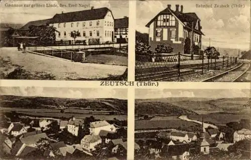 Ak Zeutsch Uhlstädt Kirchhasel Thüringen, Gasthaus zur grünen Linde, Bahnhof