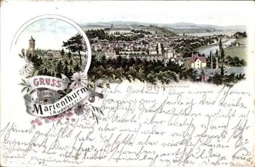 Litho Rudolstadt in Thüringen, Marienturm, Gesamtansicht