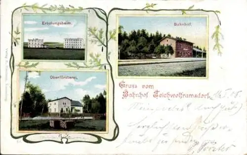 Ak Teichwolframsdorf in Thüringen, Erholungsheim, Bahnhof, Oberförsterei