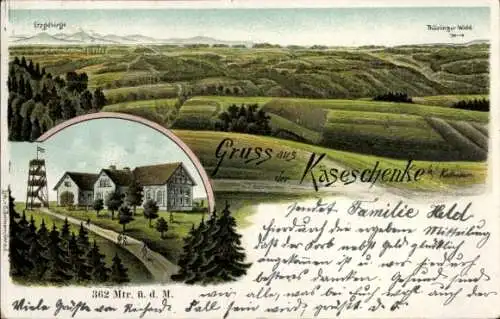 Litho Kaltenborn Kraftsdorf in Thüringen, Gasthof Käseschenke, Panorama