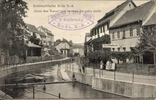 Ak Roda Stadtroda in Thüringen, Hinter dem Wasser, Gasthaus Zur guten Quelle