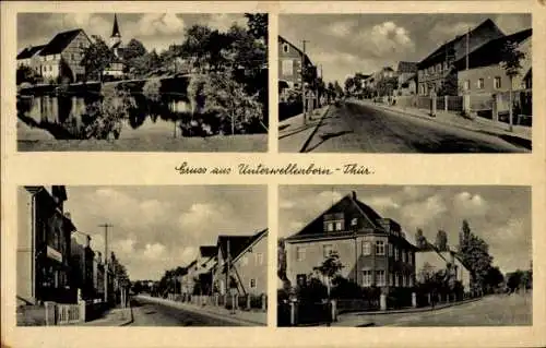 Ak Unterwellenborn in Thüringen, Straßenpartien, Teich, Häuser