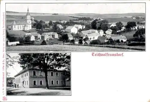 Ak Teichwolframsdorf in Thüringen, Gesamtansicht, Schützenhaus