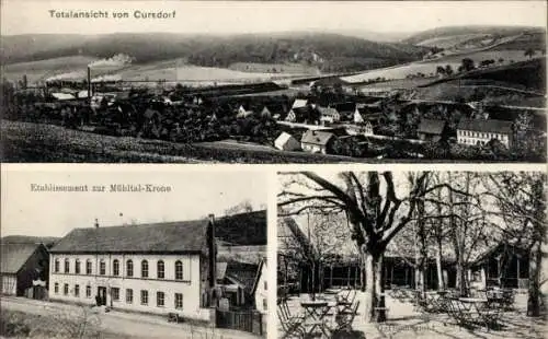 Ak Cursdorf Eisenberg, Etablissement zur Mühltal Krone, Gartenansicht, Totalansicht von Ort