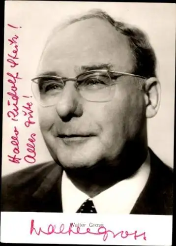 Ak Schauspieler Walter Gross, Portrait, Brille, Autogramm