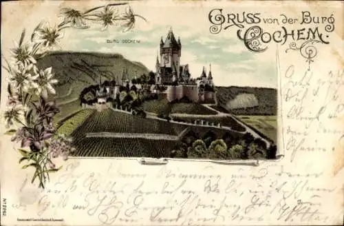 Litho Cochem an der Mosel, Burg Cochem