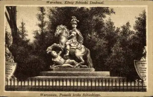 Ak Warszawa Warschau Polen, König Sobieski Denkmal, Pomnik Krola Sobieskiego